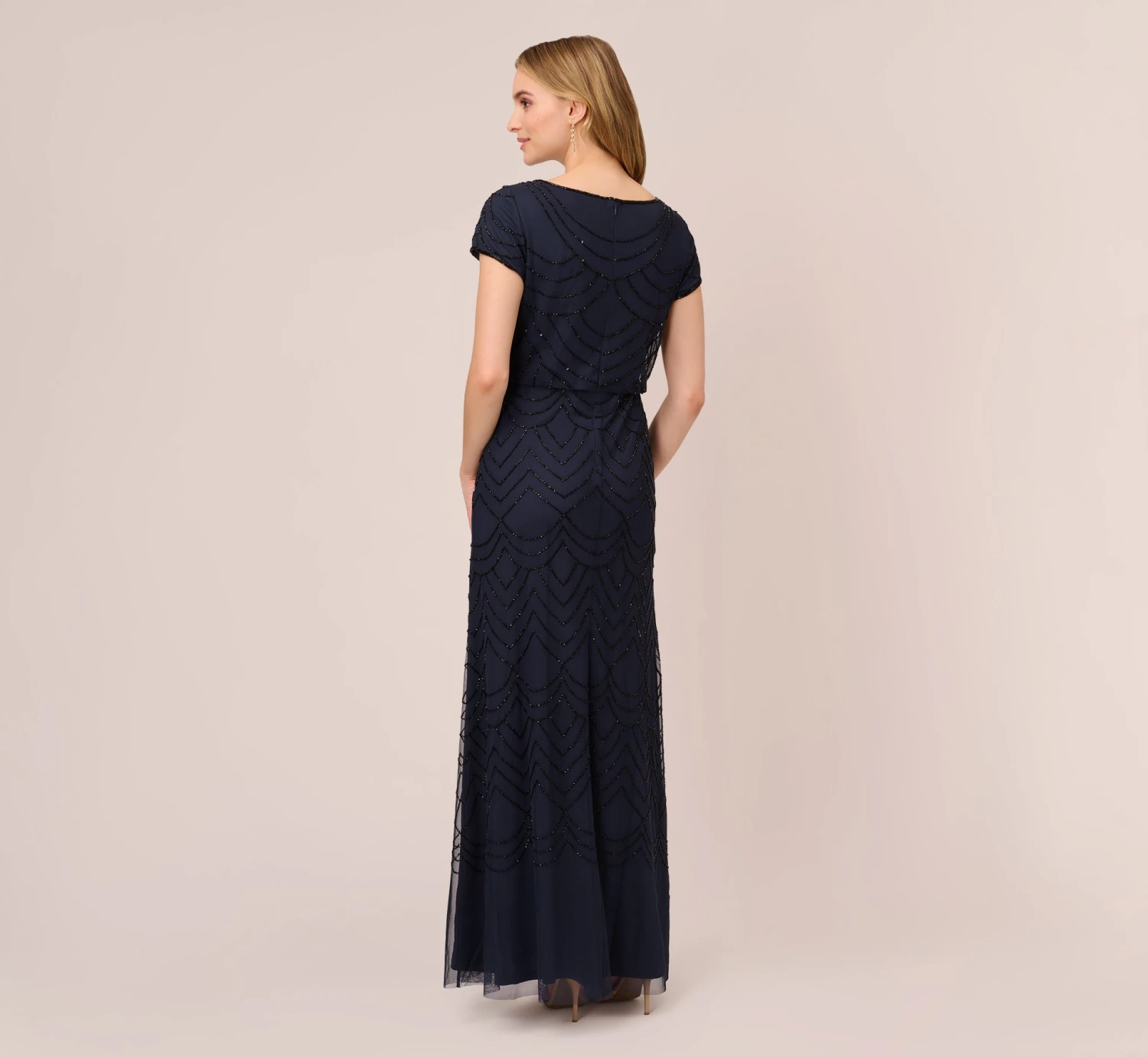 Adrianna Papell Short Sleeve Beaded Blouson Gown In Navy Black 4 Adrianna Papell Short Sleeve Beaded Blouson Gown In Navy Black - Image 4