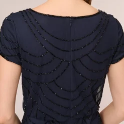 Adrianna Papell Short Sleeve Beaded Blouson Gown In Navy Black 10 Adrianna Papell Short Sleeve Beaded Blouson Gown In Navy Black -Glam Mirth Sales 191916100 AI410 Regular Lifestyle