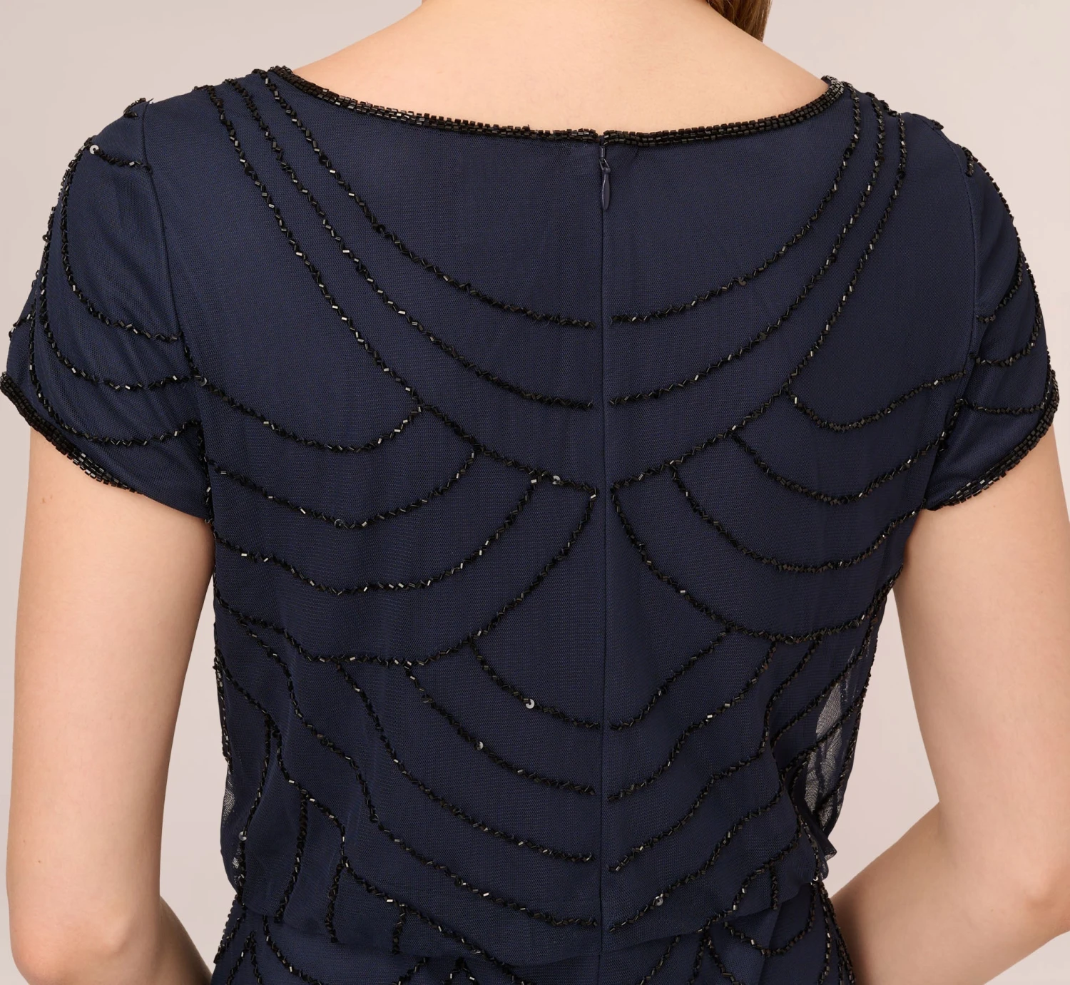 Adrianna Papell Short Sleeve Beaded Blouson Gown In Navy Black 5 Adrianna Papell Short Sleeve Beaded Blouson Gown In Navy Black - Image 5