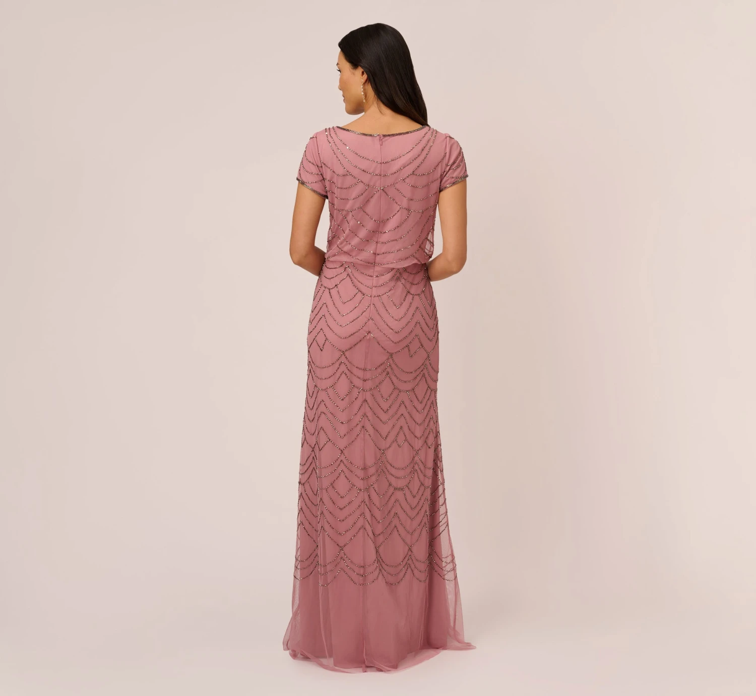 Adrianna Papell Short Sleeve Beaded Blouson Gown In Rose Mercury 4 Adrianna Papell Short Sleeve Beaded Blouson Gown In Rose Mercury - Image 4
