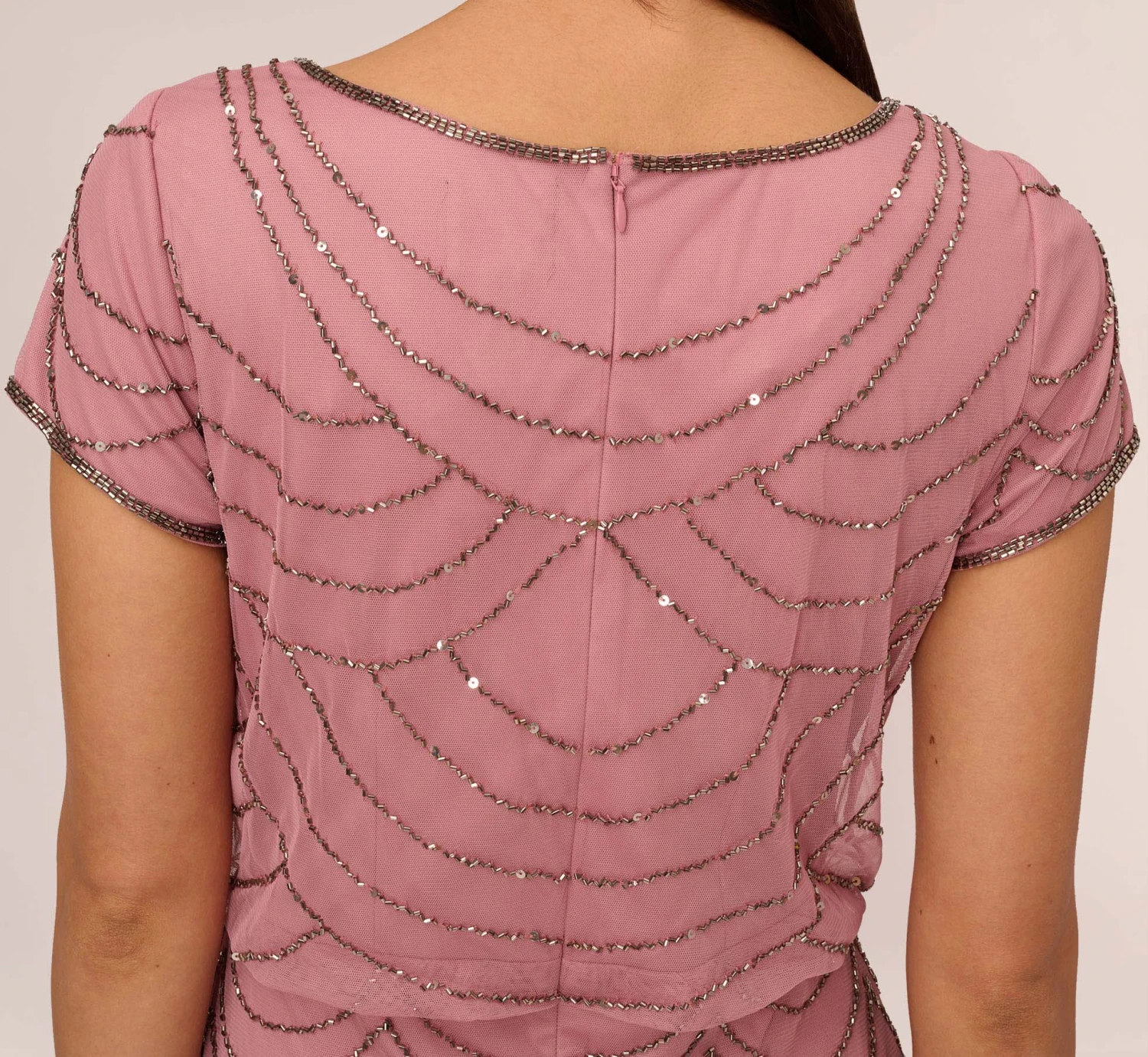 Adrianna Papell Short Sleeve Beaded Blouson Gown In Rose Mercury 5 Adrianna Papell Short Sleeve Beaded Blouson Gown In Rose Mercury - Image 5