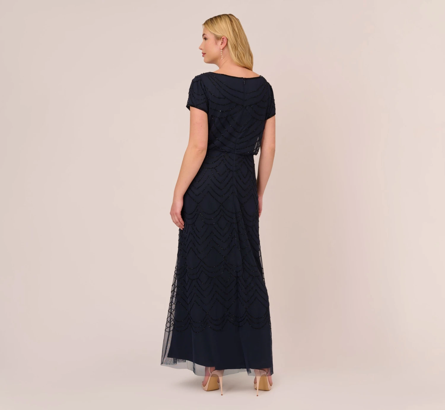 Adrianna Papell Plus Size Short Sleeve Beaded Blouson Gown In Navy Black 3 Adrianna Papell Plus Size Short Sleeve Beaded Blouson Gown In Navy Black - Image 3