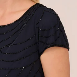 Adrianna Papell Plus Size Short Sleeve Beaded Blouson Gown In Navy Black 10 Adrianna Papell Plus Size Short Sleeve Beaded Blouson Gown In Navy Black -Glam Mirth Sales 191916101 AI410 Plus Detail