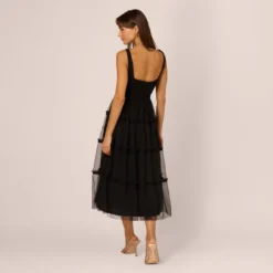 Sleeveless Midi Dress With Square Neck And Tiered Skirt In Black 9 Sleeveless Midi Dress With Square Neck And Tiered Skirt In Black -Glam Mirth Sales ADAE211188 AA002 Regular Back