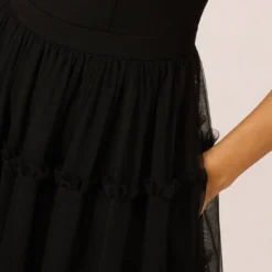 Sleeveless Midi Dress With Square Neck And Tiered Skirt In Black 10 Sleeveless Midi Dress With Square Neck And Tiered Skirt In Black -Glam Mirth Sales ADAE211188 AA002 Regular Lifestyle