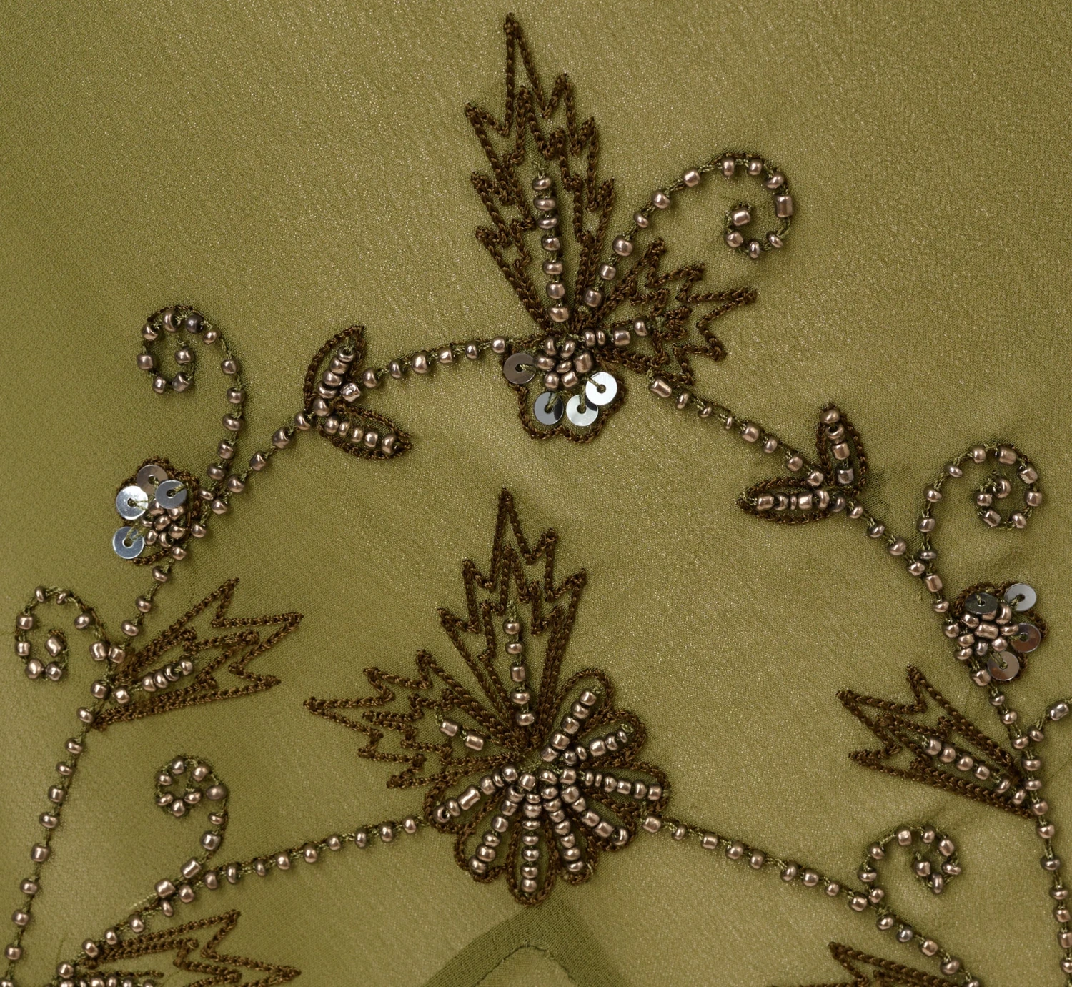 Vintage Beaded Midi Fairy Dress With Sharkbite Hem In Olive 6 Vintage Beaded Midi Fairy Dress With Sharkbite Hem In Olive - Image 6