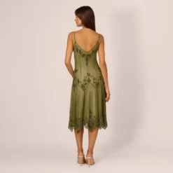 Vintage Beaded Midi Fairy Dress With Sharkbite Hem In Olive 10 Vintage Beaded Midi Fairy Dress With Sharkbite Hem In Olive -Glam Mirth Sales ADAE211301 AA371 Regular Back