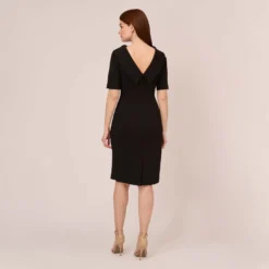 Adrianna Papell Short Sleeve Crepe Dress With Rolled Neck In Black 11 Adrianna Papell Short Sleeve Crepe Dress With Rolled Neck In Black -Glam Mirth Sales AP1D101960 AA002 Regular Back