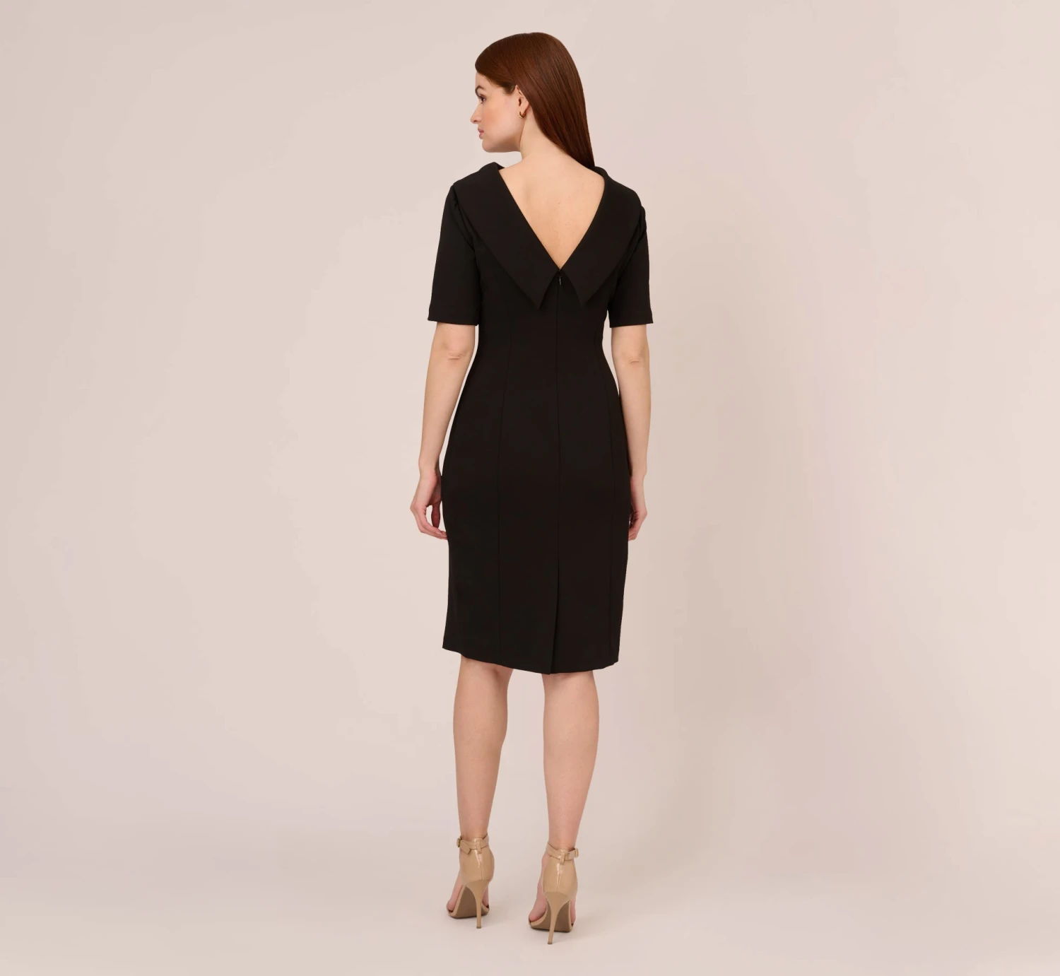 Adrianna Papell Short Sleeve Crepe Dress With Rolled Neck In Black 4 Adrianna Papell Short Sleeve Crepe Dress With Rolled Neck In Black - Image 4