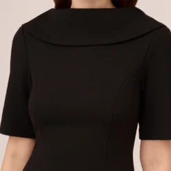 Adrianna Papell Short Sleeve Crepe Dress With Rolled Neck In Black 12 Adrianna Papell Short Sleeve Crepe Dress With Rolled Neck In Black -Glam Mirth Sales AP1D101960 AA002 Regular Detail