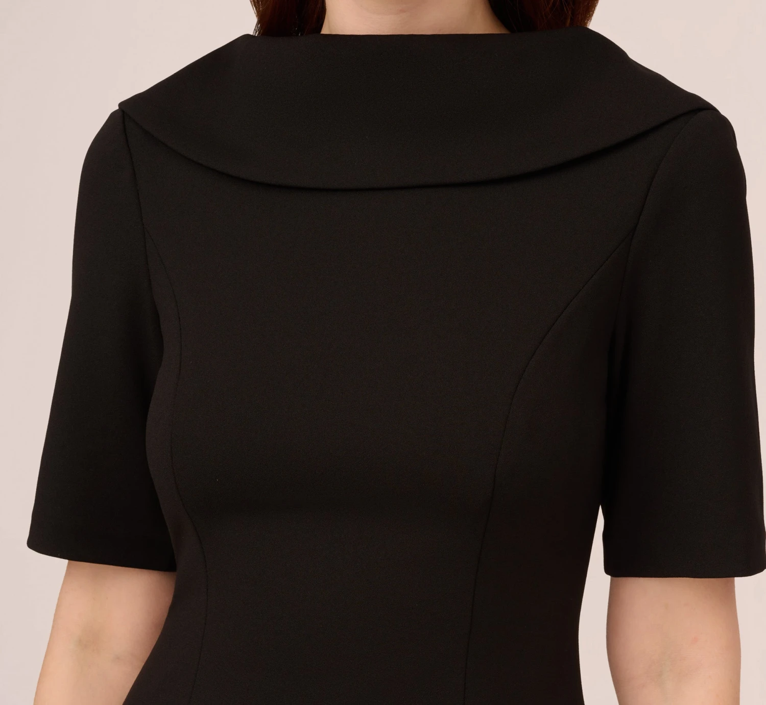 Adrianna Papell Short Sleeve Crepe Dress With Rolled Neck In Black 5 Adrianna Papell Short Sleeve Crepe Dress With Rolled Neck In Black - Image 5