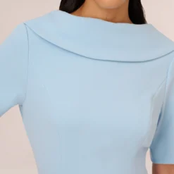 Adrianna Papell Short Sleeve Crepe Dress With Rolled Neck In Blue Mist 10 Adrianna Papell Short Sleeve Crepe Dress With Rolled Neck In Blue Mist -Glam Mirth Sales AP1D101960 AB484 Regular Detail