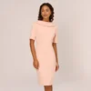 Adrianna Papell Short Sleeve Crepe Dress With Rolled Neck In Blush