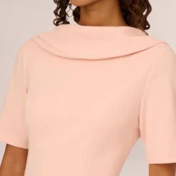 Adrianna Papell Short Sleeve Crepe Dress With Rolled Neck In Blush 11 Adrianna Papell Short Sleeve Crepe Dress With Rolled Neck In Blush -Glam Mirth Sales AP1D101960 AD684 Regular Detail