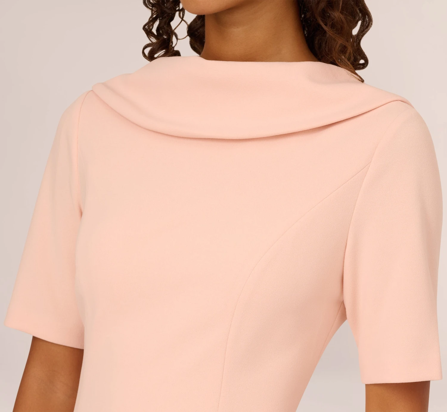 Adrianna Papell Short Sleeve Crepe Dress With Rolled Neck In Blush 5 Adrianna Papell Short Sleeve Crepe Dress With Rolled Neck In Blush - Image 5