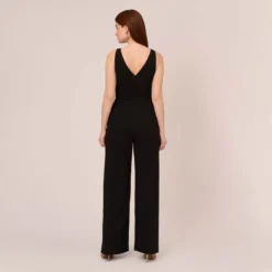 Adrianna Papell Sleeveless Tailored Jumpsuit With Wide Leg In Black -Glam Mirth Sales AP1D102818 AA002 Regular Back