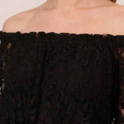 Adrianna Papell Black Off The Shoulder Crepe Jumpsuit With Lace Bodice In Black 10 Adrianna Papell Black Off The Shoulder Crepe Jumpsuit With Lace Bodice In Black -Glam Mirth Sales AP1D102882 AA002 Regular Detail