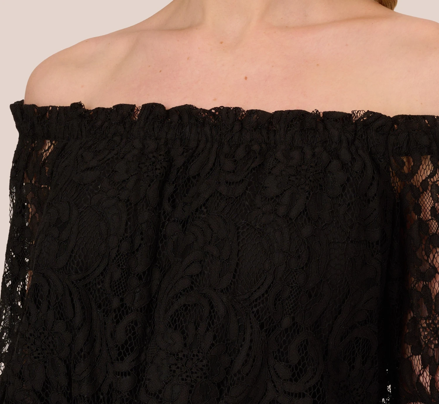 Adrianna Papell Black Off The Shoulder Crepe Jumpsuit With Lace Bodice In Black 5 Adrianna Papell Black Off The Shoulder Crepe Jumpsuit With Lace Bodice In Black - Image 5