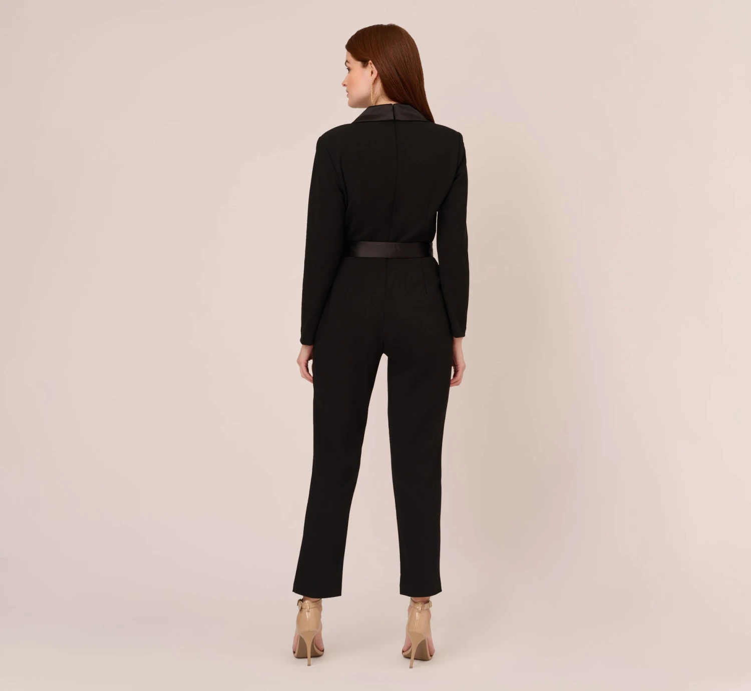 Adrianna Papell Long Sleeve Crepe Jumpsuit With Tuxedo Collar In Black 4 Adrianna Papell Long Sleeve Crepe Jumpsuit With Tuxedo Collar In Black - Image 4