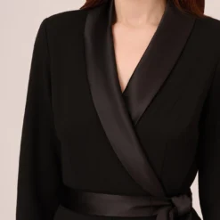 Adrianna Papell Long Sleeve Crepe Jumpsuit With Tuxedo Collar In Black 8 Adrianna Papell Long Sleeve Crepe Jumpsuit With Tuxedo Collar In Black -Glam Mirth Sales AP1D102894 AA002 Regular Detail