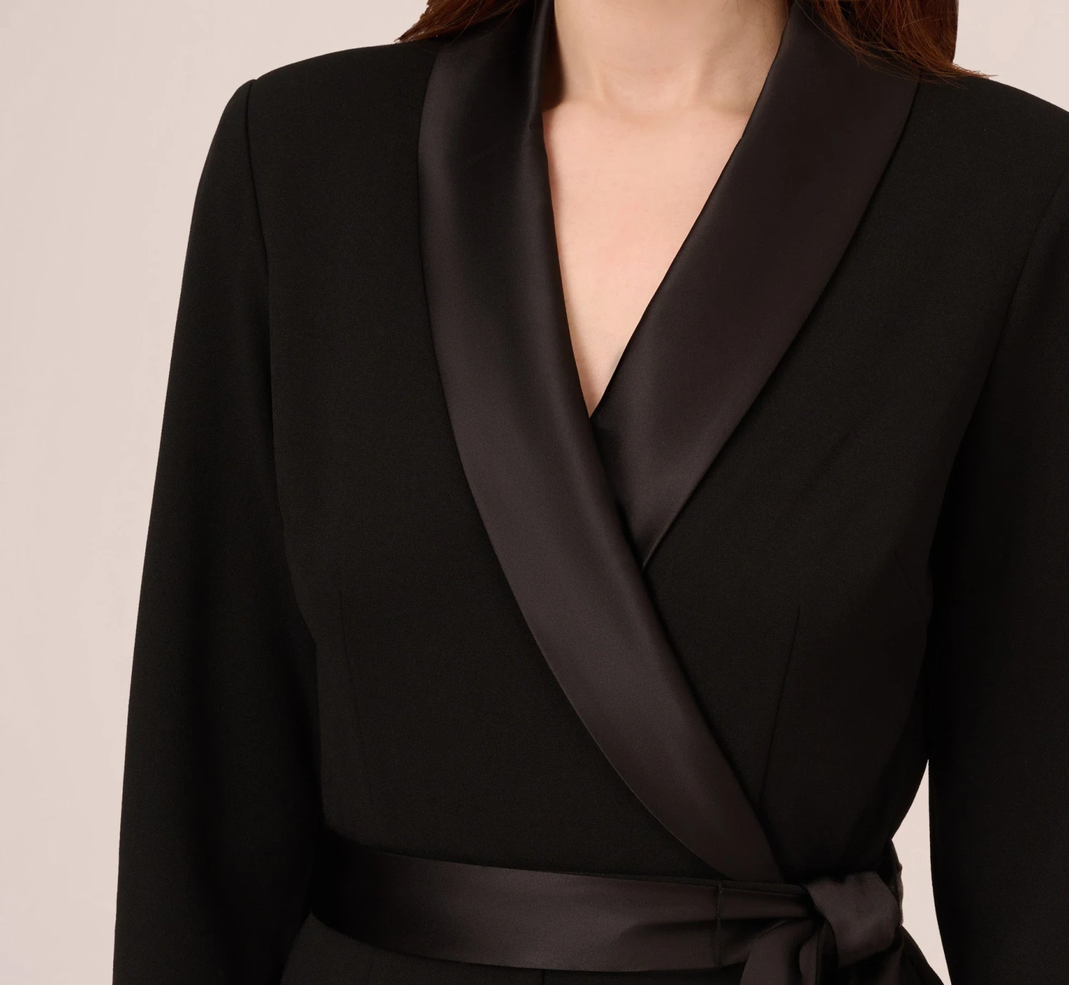 Adrianna Papell Long Sleeve Crepe Jumpsuit With Tuxedo Collar In Black 3 Adrianna Papell Long Sleeve Crepe Jumpsuit With Tuxedo Collar In Black - Image 3
