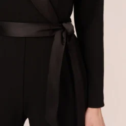 Adrianna Papell Long Sleeve Crepe Jumpsuit With Tuxedo Collar In Black 10 Adrianna Papell Long Sleeve Crepe Jumpsuit With Tuxedo Collar In Black -Glam Mirth Sales AP1D102894 AA002 Regular Lifestyle