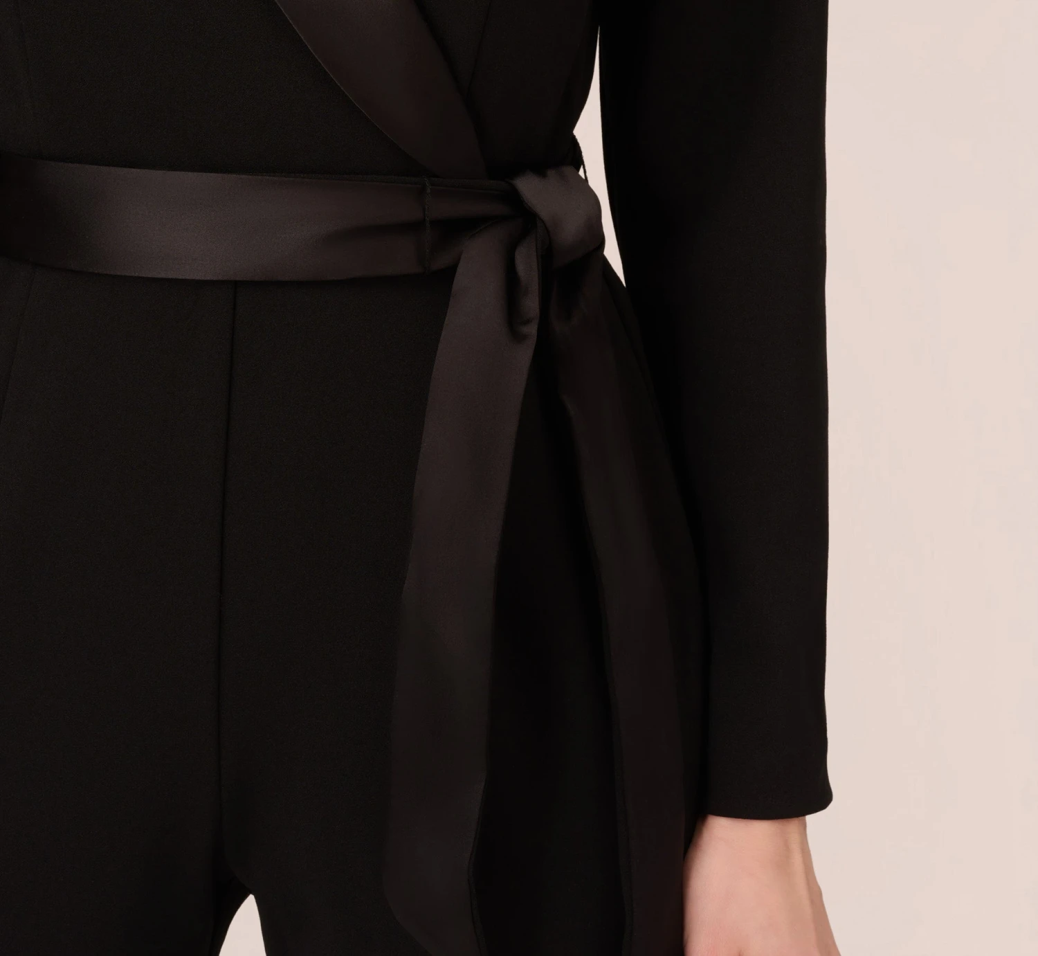 Adrianna Papell Long Sleeve Crepe Jumpsuit With Tuxedo Collar In Black 5 Adrianna Papell Long Sleeve Crepe Jumpsuit With Tuxedo Collar In Black - Image 5