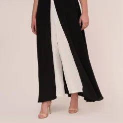 Adrianna Papell Plus Size Colorblock Jumpsuit With Skirt Overlay In Black Ivory 8 Adrianna Papell Plus Size Colorblock Jumpsuit With Skirt Overlay In Black Ivory -Glam Mirth Sales AP1D102896 AA019 Plus Lifestyle