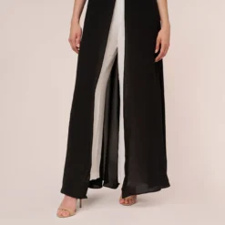 Adrianna Papell Colorblock Jumpsuit With Skirt Overlay In Black Ivory 10 Adrianna Papell Colorblock Jumpsuit With Skirt Overlay In Black Ivory -Glam Mirth Sales AP1D102896 AA019 Regular Lifestyle