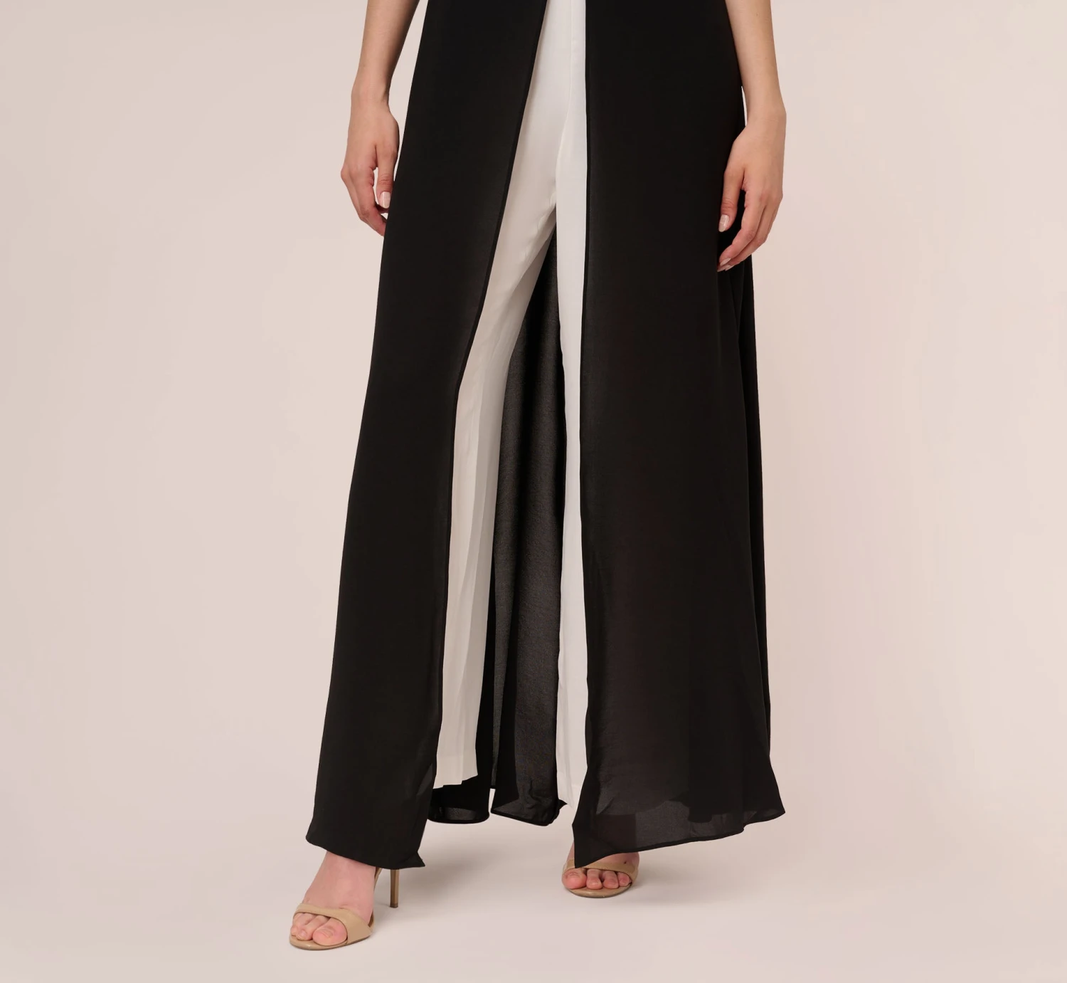 Adrianna Papell Colorblock Jumpsuit With Skirt Overlay In Black Ivory 5 Adrianna Papell Colorblock Jumpsuit With Skirt Overlay In Black Ivory - Image 5