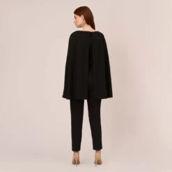 Adrianna Papell Crepe Jumpsuit With Cape In Black 9 Adrianna Papell Crepe Jumpsuit With Cape In Black -Glam Mirth Sales AP1D102917 AA002 Regular Back