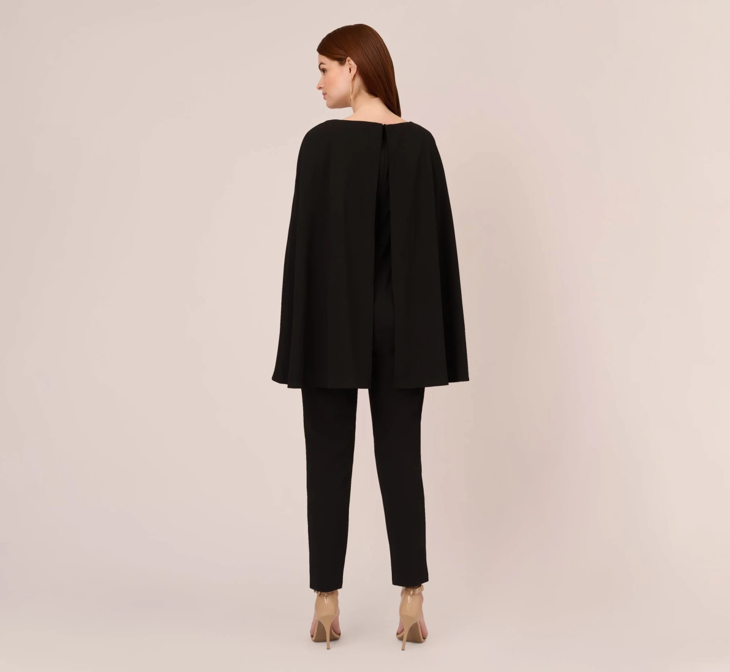 Adrianna Papell Crepe Jumpsuit With Cape In Black 4 Adrianna Papell Crepe Jumpsuit With Cape In Black - Image 4