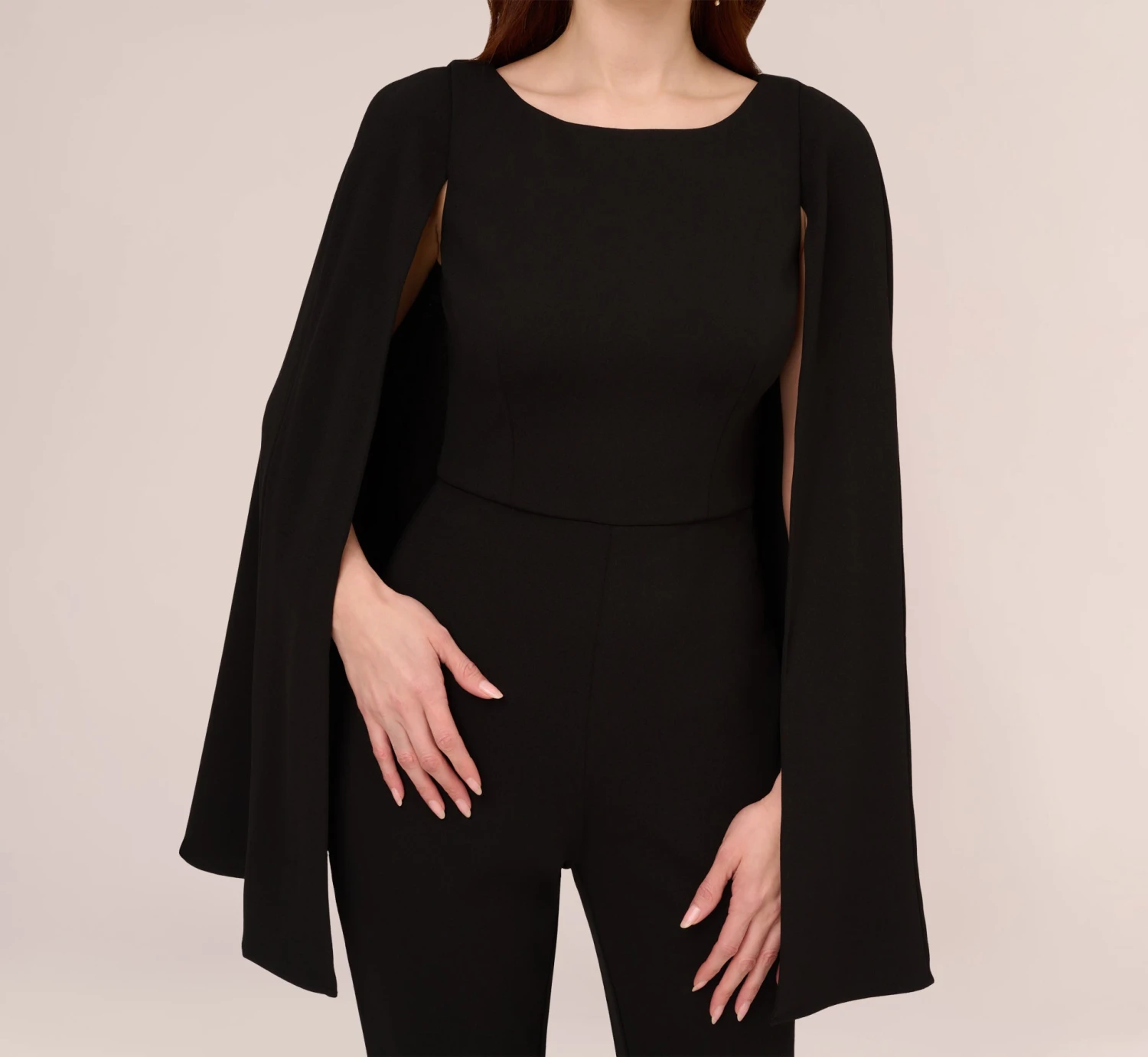 Adrianna Papell Crepe Jumpsuit With Cape In Black 5 Adrianna Papell Crepe Jumpsuit With Cape In Black - Image 5