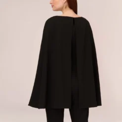 Adrianna Papell Crepe Jumpsuit With Cape In Black 8 Adrianna Papell Crepe Jumpsuit With Cape In Black -Glam Mirth Sales AP1D102917 AA002 Regular Lifestyle