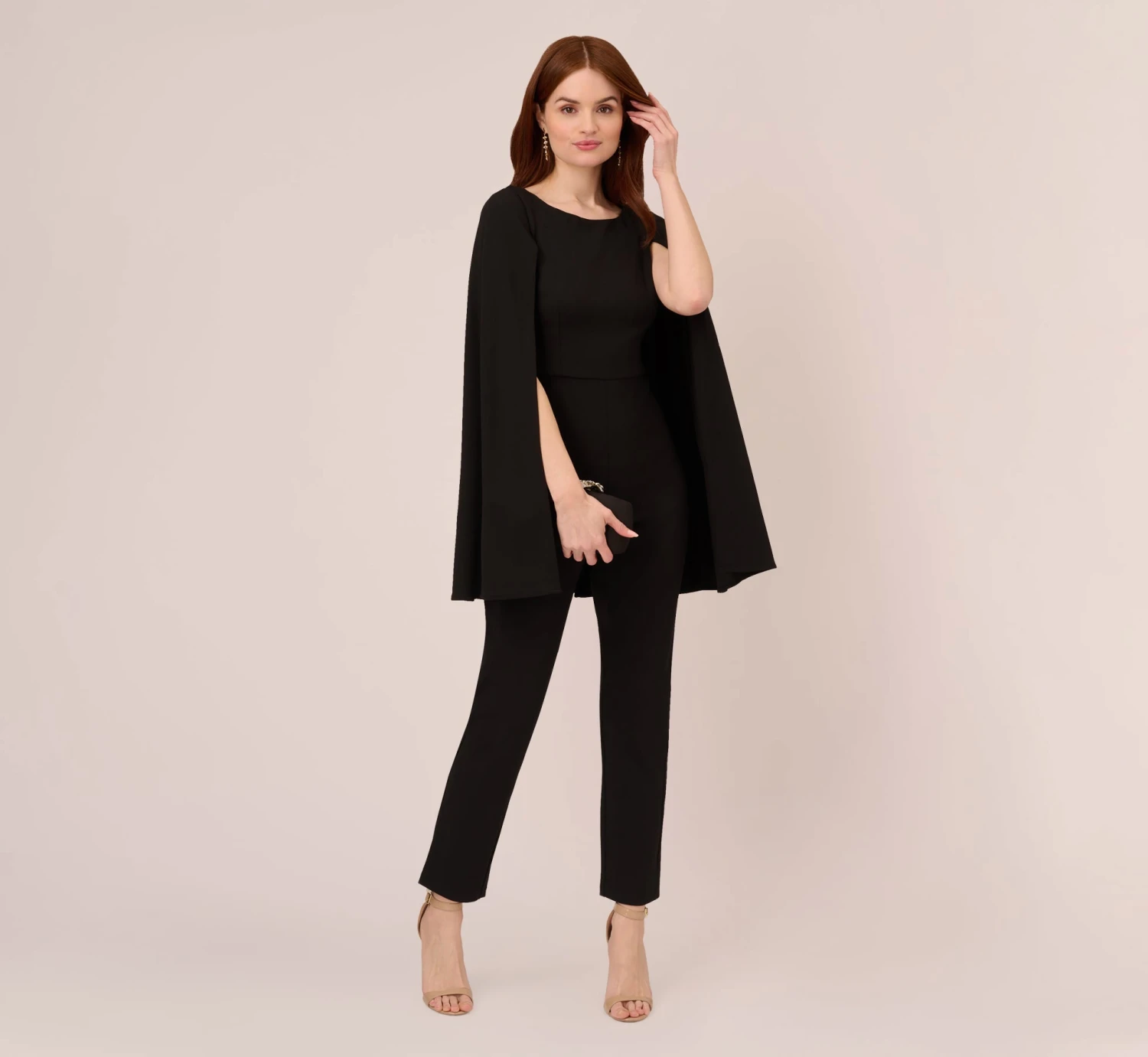 Adrianna Papell Crepe Jumpsuit With Cape In Black 2 Adrianna Papell Crepe Jumpsuit With Cape In Black - Image 2