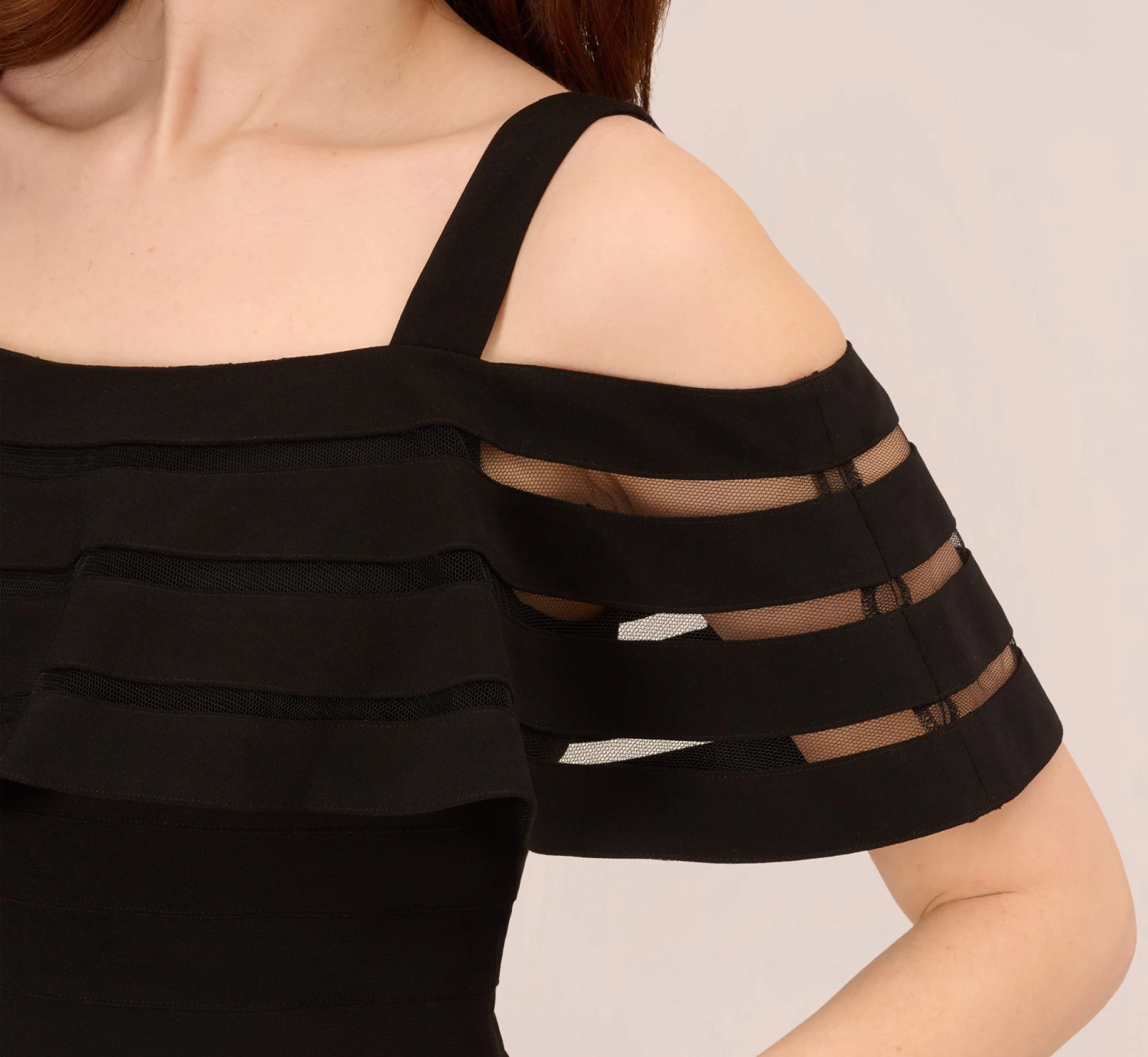 Adrianna Papell Jersey Banded Ruffled Jumpsuit With Cold Shoulder In Black 3 Adrianna Papell Jersey Banded Ruffled Jumpsuit With Cold Shoulder In Black - Image 3