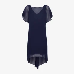 Adrianna Papell Flutter Sleeve Chiffon Dress With High Low Hemline In Navy -Glam Mirth Sales AP1D103031 AA412 Regular Default Flat