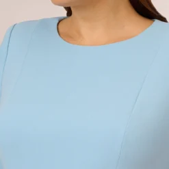 Adrianna Papell Plus Size Knit Crepe Bow Sheath Dress With Three Quarter Sleeves In Blue Mist 9 Adrianna Papell Plus Size Knit Crepe Bow Sheath Dress With Three Quarter Sleeves In Blue Mist -Glam Mirth Sales AP1D103175 AB484 Plus Detail
