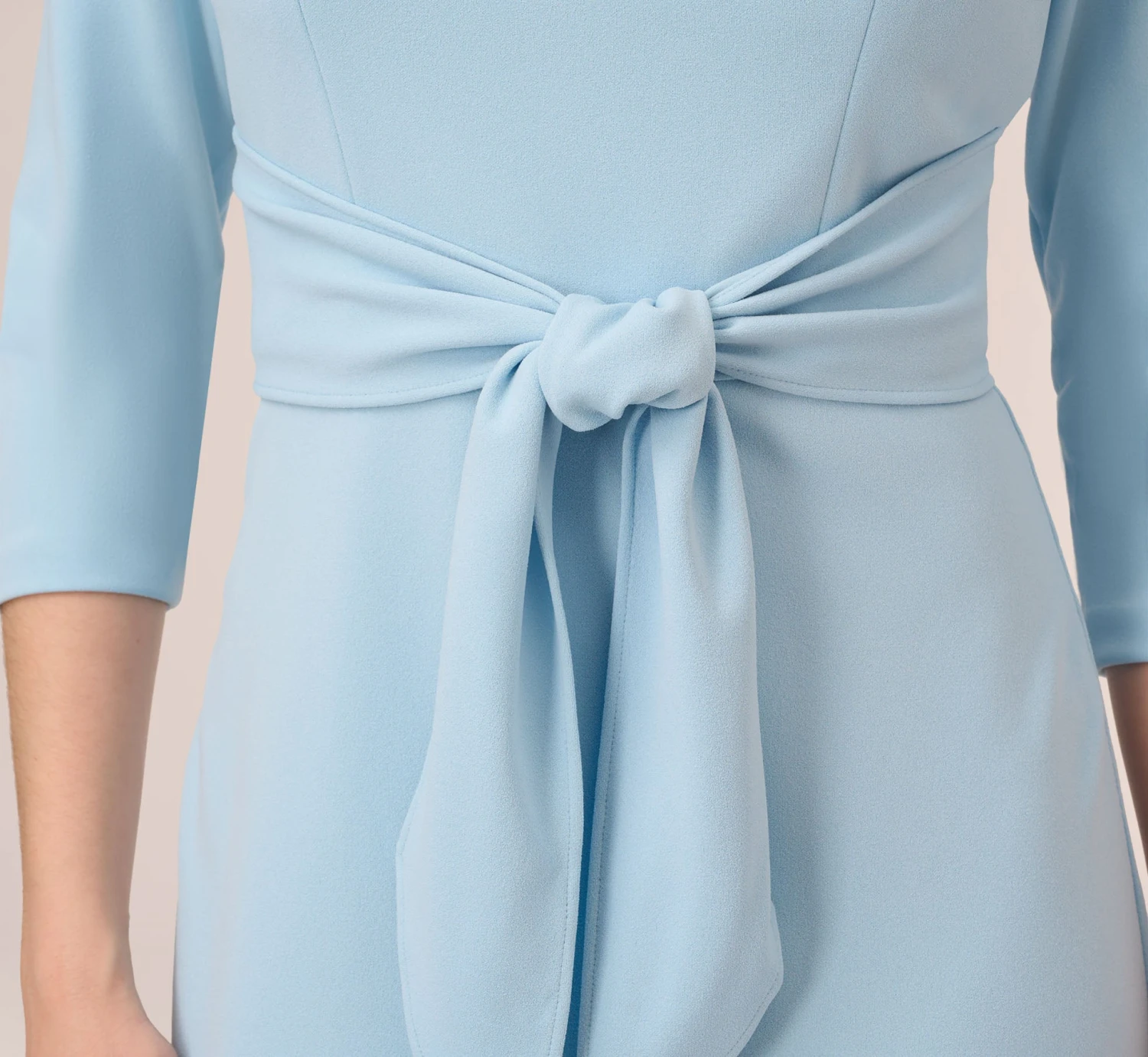 Adrianna Papell Knit Crepe Bow Sheath Dress With Three Quarter Sleeves In Blue Mist 5 Adrianna Papell Knit Crepe Bow Sheath Dress With Three Quarter Sleeves In Blue Mist - Image 5