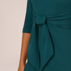 Adrianna Papell Knit Crepe Bow Sheath Dress With Three Quarter Sleeves In Hunter 9 Adrianna Papell Knit Crepe Bow Sheath Dress With Three Quarter Sleeves In Hunter -Glam Mirth Sales AP1D103175 AE303 Regular Detail