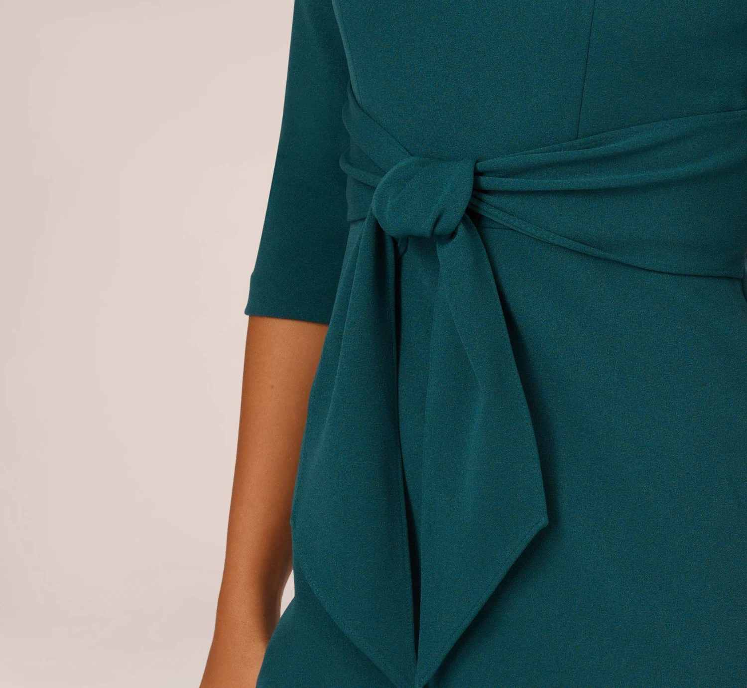 Adrianna Papell Knit Crepe Bow Sheath Dress With Three Quarter Sleeves In Hunter 3 Adrianna Papell Knit Crepe Bow Sheath Dress With Three Quarter Sleeves In Hunter - Image 3