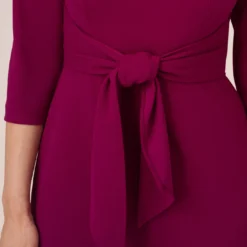 Adrianna Papell Knit Crepe Bow Sheath Dress With Three Quarter Sleeves In Wildberry 12 Adrianna Papell Knit Crepe Bow Sheath Dress With Three Quarter Sleeves In Wildberry -Glam Mirth Sales AP1D103175 AJ651 Regular Lifestyle