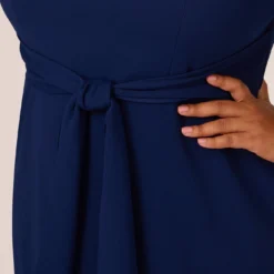 Adrianna Papell Plus Size Knit Crepe Bow Sheath Dress With Three Quarter Sleeves In Navy Sateen 11 Adrianna Papell Plus Size Knit Crepe Bow Sheath Dress With Three Quarter Sleeves In Navy Sateen -Glam Mirth Sales AP1D103175 AK412 Plus Lifestyle