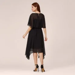 Adrianna Papell Chiffon Blouson Midi Dress With Flutter Sleeves In Black -Glam Mirth Sales AP1D103493 AA002 Regular Back