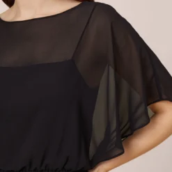 Adrianna Papell Chiffon Blouson Midi Dress With Flutter Sleeves In Black -Glam Mirth Sales AP1D103493 AA002 Regular Side