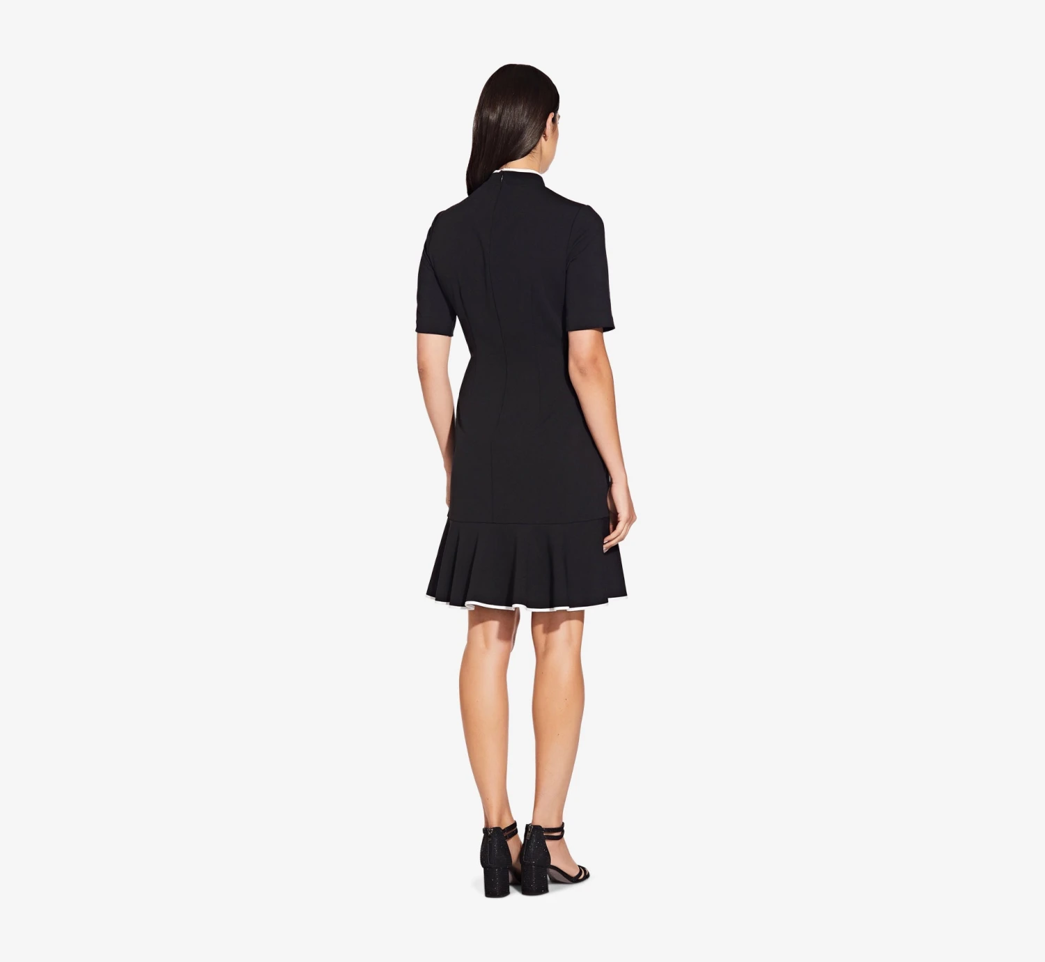 Adrianna Papell Mock Neck Dress With Contrasting Bowtie In Black Ivory 2 Adrianna Papell Mock Neck Dress With Contrasting Bowtie In Black Ivory - Image 2