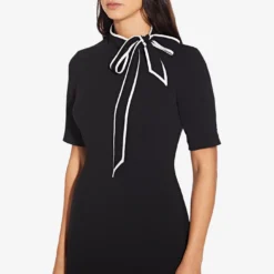 Adrianna Papell Mock Neck Dress With Contrasting Bowtie In Black Ivory 9 Adrianna Papell Mock Neck Dress With Contrasting Bowtie In Black Ivory -Glam Mirth Sales AP1D103529 AA019 REGULAR DETAIL