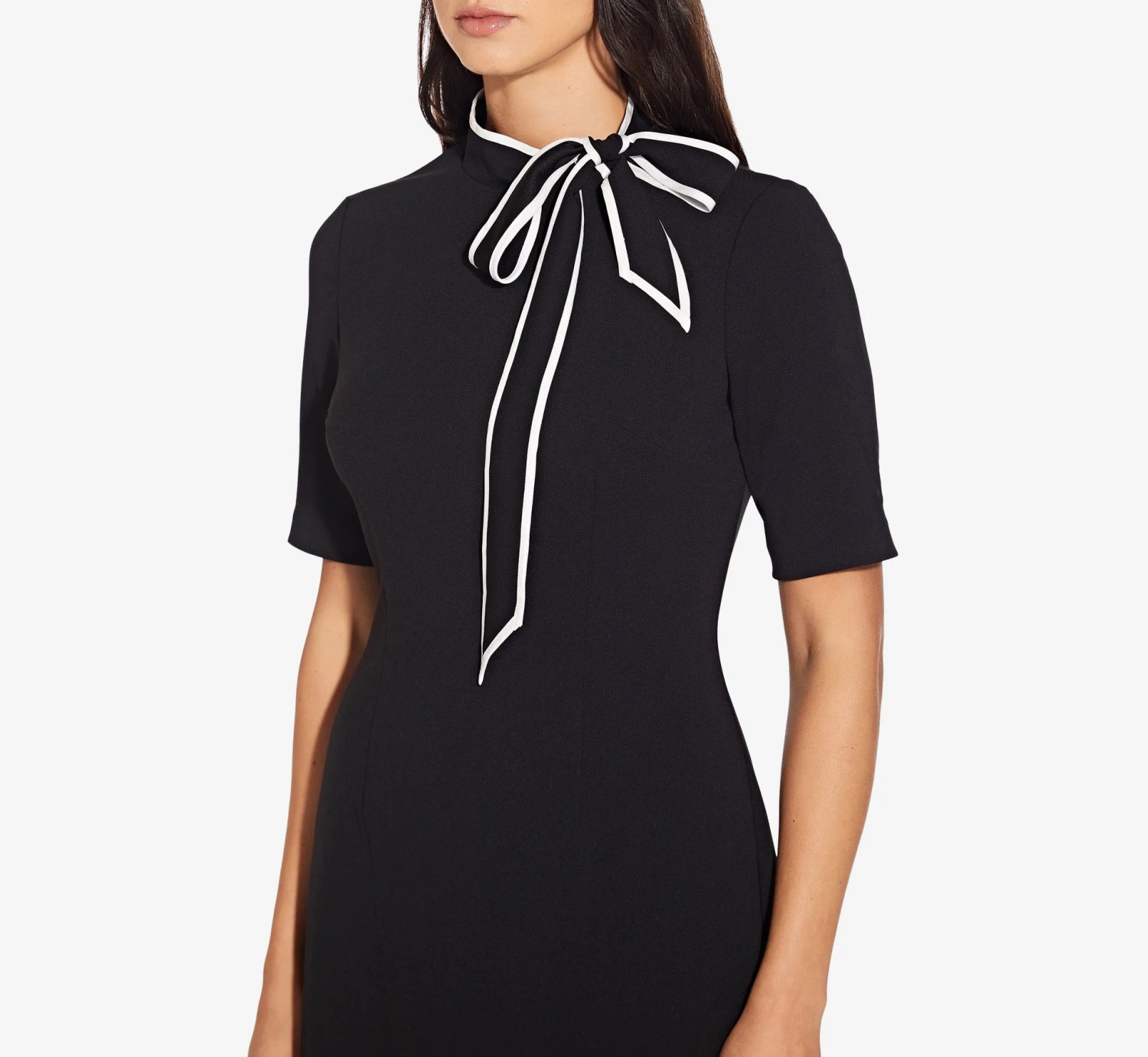Adrianna Papell Mock Neck Dress With Contrasting Bowtie In Black Ivory 5 Adrianna Papell Mock Neck Dress With Contrasting Bowtie In Black Ivory - Image 5