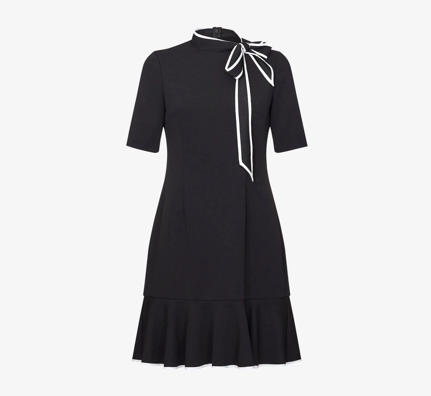 Adrianna Papell Mock Neck Dress With Contrasting Bowtie In Black Ivory 4 Adrianna Papell Mock Neck Dress With Contrasting Bowtie In Black Ivory - Image 4