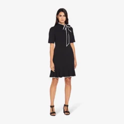 Adrianna Papell Mock Neck Dress With Contrasting Bowtie In Black Ivory 7 Adrianna Papell Mock Neck Dress With Contrasting Bowtie In Black Ivory -Glam Mirth Sales AP1D103529 AA019 Regular Side